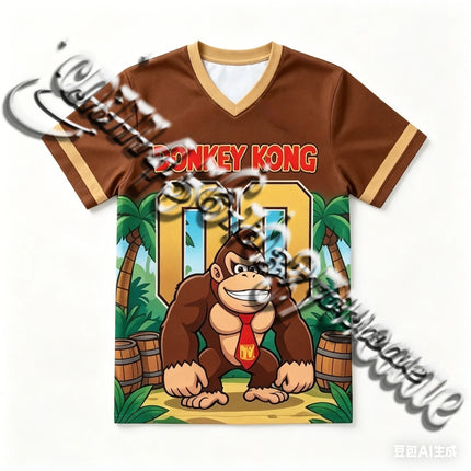 Bandai 2026 Animation Movie Donkey Kong Mario Full Character Rugby Shirt Summer Oversized T-Shirt Family Matching Sports Wear