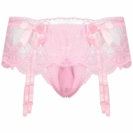 Sexy Men's Panties Sissy Lace Transparent Bowknot Lingerie Men Bulge Pouch Briefs Underwear Pump Man Briefs With Garter