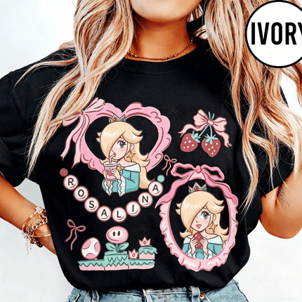 Anime Super Mario Shirt Coquette Bow Princess Rosalina T-shirt 2026 Summer New Men's Women Y2K Hip-hop Cotton Oversized T-shirt