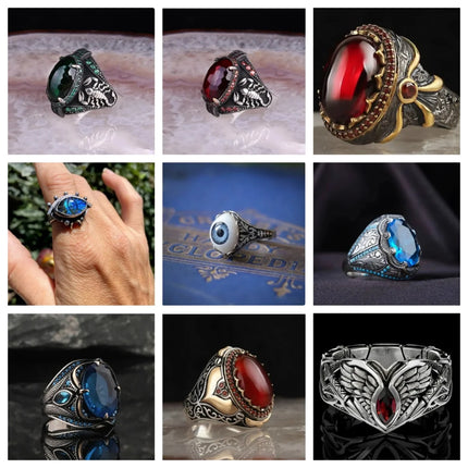 2024 New Creative Cat's Eye Alloy Casting Rings for Men Tiktok Europe and America Gothic Rock All-around Eyeball Simple Jewelry