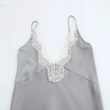 Women's Lace Decorative Strap Top Silk Satin Feel Versatile 2024 Autumn New Style Fashion Outerwear Regular Length