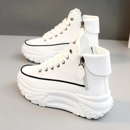 Fashionable versatile high top shoes autumn new round toe thick sole height increasing women's shoes comfortable women's shoes