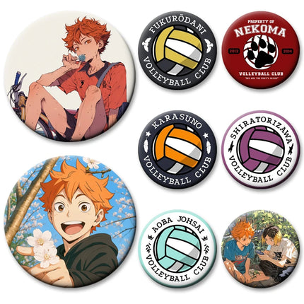 Round Snap-in Brooches Anime Haikyuu Lapel Pins Hinata Shoyo Tobio Kageyama Yu Nishinoya Cartoon Badge Backpack Accessories Gift
