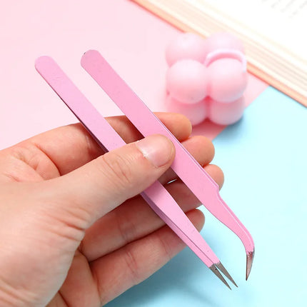New 1Set Stainless Steel Straight Curved Tweezers For Nail Art Sticker Rhinestones Picking Tool Makeup Eyelash DIY Tweezer Tool