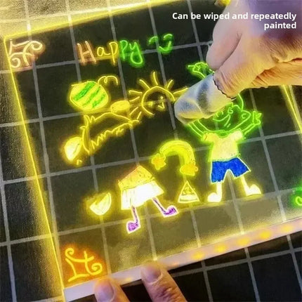LED Drawing Board Luminous Wordpad DIY Acrylic Board with Colour Pens LED Note Board Kid Drawing Toy Blackboard with Night Light