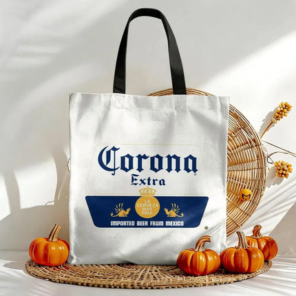 C-CoronaS E-Extra Beer Storage Bags Canvas Double-Sided Print Handbag Daily Lightweight Shopping Tote Bag Eco-Friendly
