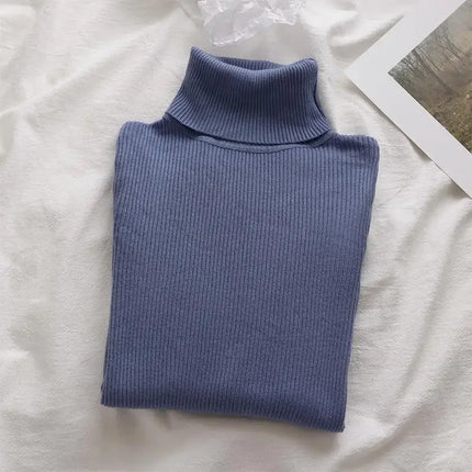 Korean High Collar Knitted Long Sleeve Base Shirt Pure Color Slimming Versatile Underwear Elegant Inner Long Top Women's Fashion