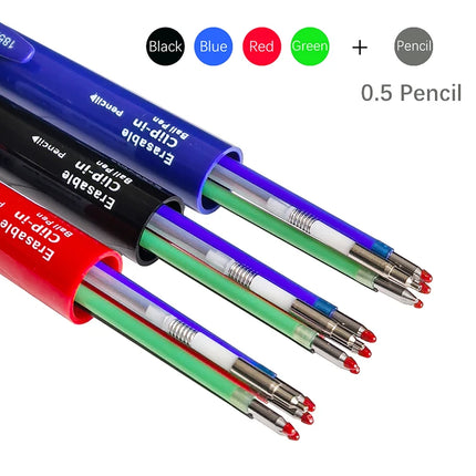 Creative 5 In 1 Erasable Gel Pen 0.7mm Blue Black Red Green Magic Refills 0.5mm Mechanical Pencil Writing Painting Stationery