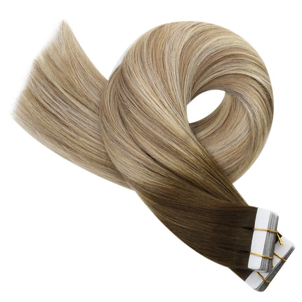 Moresoo Tape in Human Hair Extensions Brazilian Straight Remy Hair Extension Natural Invisible Seamless Tape ins 100% Real Hair
