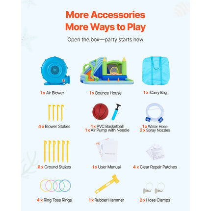 SucceBuy 11.3x12.3x7.0 ft Inflatable Bounce House with Castle Bounces Splash Pool & Water Ring Toss for 3 to 4 Kids Ages 3 to 8