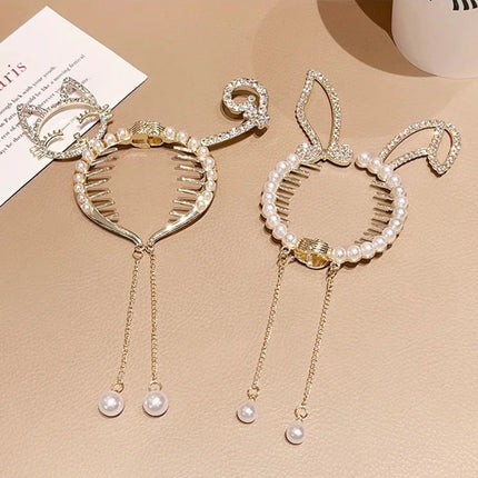 Children Rhinestone Angel Wing Animal Ears Baby Hair Clip Elegant Pearl Hairpins Ponytail Headband for Girl Kids Accessories