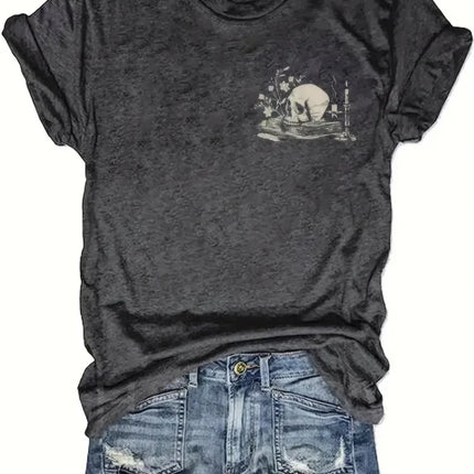 Ladies' Black Pattern Printed T-shirt - "Introverted But Dangerous" Book Club Design, Soft Round Neck Short Sleeve Casual Top