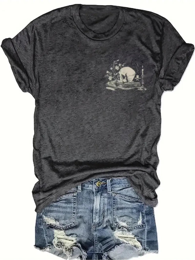 Ladies' Black Pattern Printed T-shirt - "Introverted But Dangerous" Book Club Design, Soft Round Neck Short Sleeve Casual Top