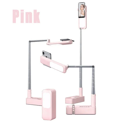 Multifunction PTZ Mobile Phone Live Dual Holder with 1000mAh Fill Light  Bluetooth Remote Control Retractable Shooting Stand