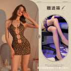 Average size 40.00 kg-60.00 kg / Leopard print jumpsuit + black stockings 1