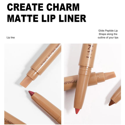 HANDAIYAN Double-Head Waterproof Lip Liner Pen Coffee Brown Outlines Lip Shape Full Lip Contour with Silicone Brush