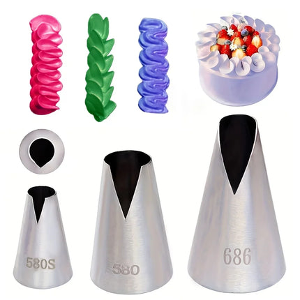 3 Pcs Stainless Steel Russian Piping Tips Set V-Shaped Wave Nozzles for Pastry, Cupcakes, Cakes - Easy to Use and Durable Kitche