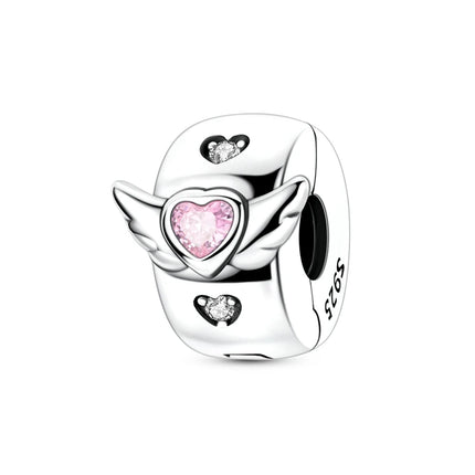 Lucky Clover Clip Charms 925 Sterling Silver Original Black Cat Stopper Clamp Silicone Spacer Charm For DIY Jewelry Bracelet