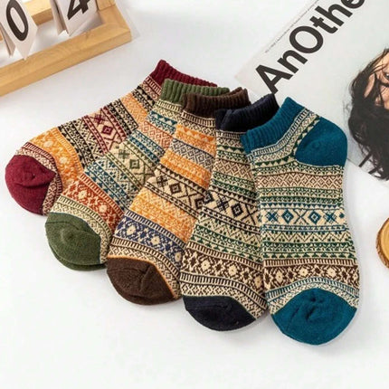 1/2/5 Pairs Women's Autumn Winter Wool Socks Warm Soft Mid Length Socks Ultra Thick Women's Antifreeze Cashmere Short Socks