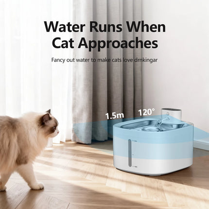 Wireless Cat Water Fountain 3.5L Pet Water Dispenser 4000mAh Long-Lasting Battery Life Stainless Steel Tray and Motion Sensing