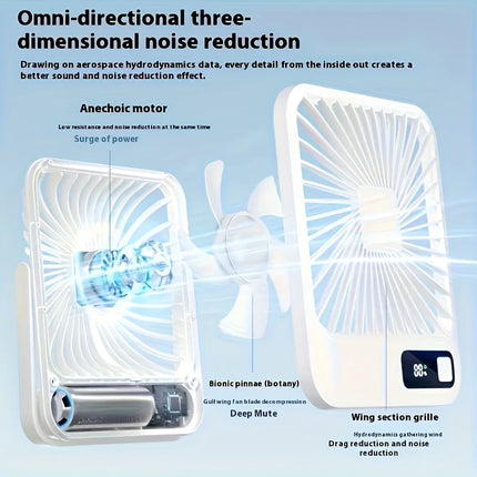 Portable Rechargeable Foldable Desktop Fan Type-C，  Speed Adjustment Strong Wind Low Noise LED Power Display Convenient