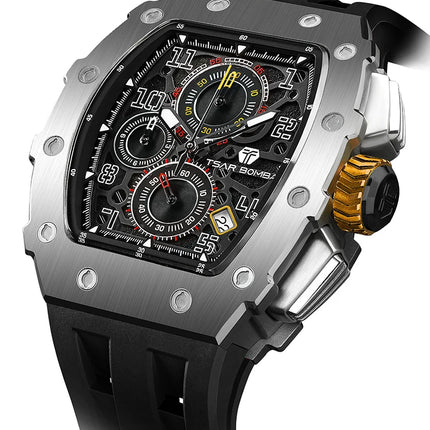 TSAR BOMBA New TB8204 Watch for Men Japan Quartz Chronograph 50M Waterproof Wristwatch Fashion Sport Clock Male Luxury Mens Gift