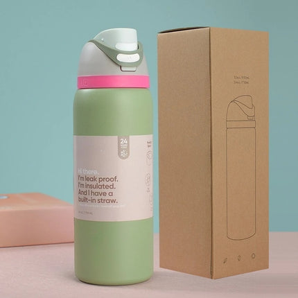 New Iced Bottle Water Bottle Stainless Steel Thermos Cup Cold Straw Iced Coffee Mug Sports Kidsren's Water Cup24Oz 32 Oz