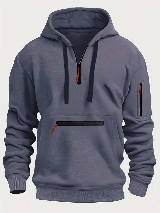 Men's hoodie with armor Men Sweatshirts Spring Thicker Pullover Half Zipper Pullover Male Hoody Sports Autumn Solid Color Coat