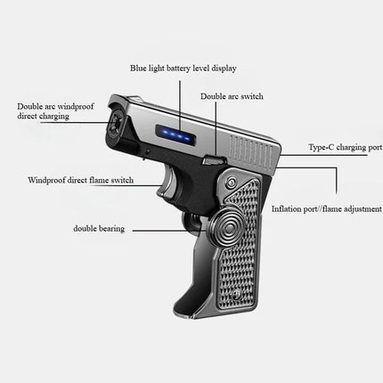 Metal Gas Electric Dual-purpose Folding Lighter Windproof Jet Dual Arc USB Folding Gun Portable Lighter Fashionable Men's Gift