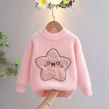 Star Pattern Sweater Girl Winter Cartoon Harajuku Furry Flocking Jumper Casual Loose Pullover Student New Knitted Clothes IY05318