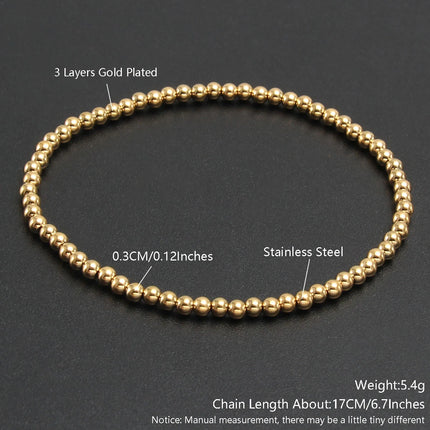 MHS.SUN Trend Stretch Stainless Steel Bracelets Gold Sliver Color 2MM 5MM 8MM Stacked Ball Beaded Bracelet For Women Men Jewelry