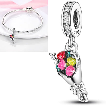 New 925 Sterling Silver Charms Beads Sunflower Flower Daisy Original Charm Pendant Fit Charm Bracelets DIY Jewelry Birthday Gift