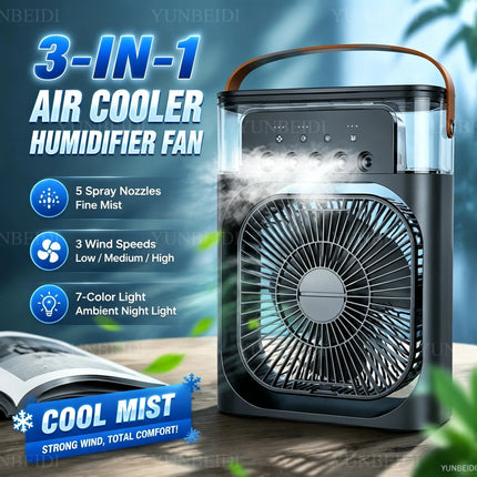Three-in-one Fan Air Conditioner LED Light Portable Humidifier Air Conditioner Fan 3/100 Speed Outdoor Travel Spray Ice-cold Fan
