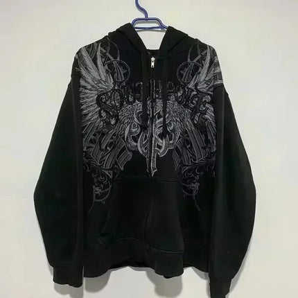 Korean Fashion Simple Gray Double Sided Oversized Zipper Hoodie Women Y2K New Harajuku Gothic Casual Joker Couple Sweatshirt