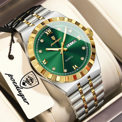 POEDAGAR Business Men's Watches Waterproof Luminous Week Date Fashion Men's Wristwatch Stainless Steel Quartz Watch For Men Reloj