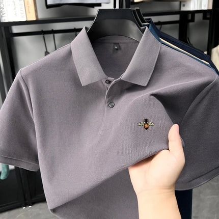 High quality brand 100% cotton short sleeve polo shirt men's new fashion luxury bee embroidery summer breathable soft T-shirt