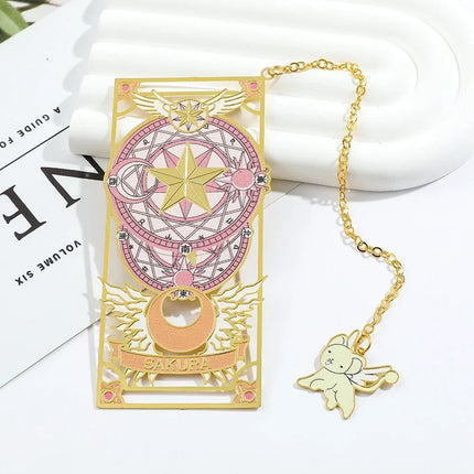 Kawaii Sweet Anime Card Cap tor Sakura Book Mark with Creberus Tassel Metal Bookmark for Women Girl Fans School Reading Supplies