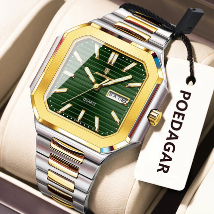 POEDAGAR Top Luxury Brand Men's Watch Waterproof Luminous Date Week Quartz Men's Watches Stainless Steel Fashion Square Men's Watch