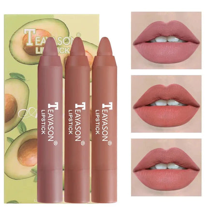 Matte Lipstick Set 3pcs Waterproof Long Lasting Velvet Nude Red Tint Natural Makeup Cosmetic Beauty Sexy Pen