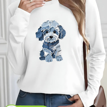 Women's Autumn and Winter 100% Pure Cotton Fashionable Casual Heart-Shaped Printed Round Neck Long-Sleeved T-Shirt Top