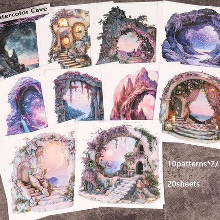 20sheets Large Size Die-cut PET Self-adhesive Scrapbook Sticker, for Background Scene Decoration, Scrapbooking Supplies