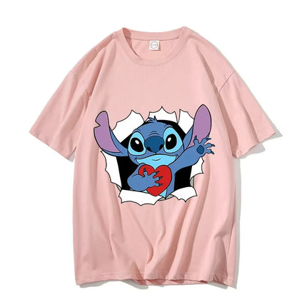 Pure Cotton Children's T-shirt 2026 Trendy and Cool Stitch&Angel Printed Fashionable Parent-child Outfit for Men and Women
