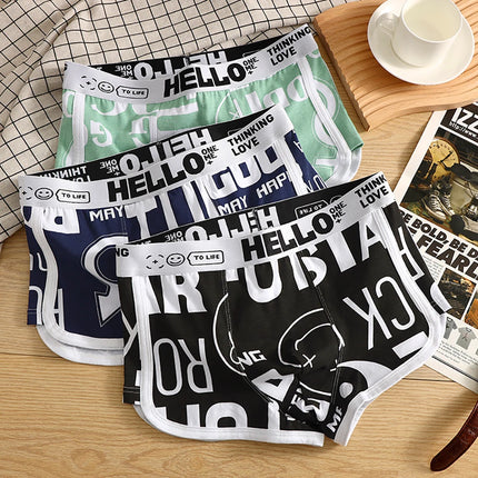 3PCS/Pack 100% Cotton Breathable Big U Crotch Mens Underwear Trendy Print Underpants High Elastic Waist Men's Panties Boxers