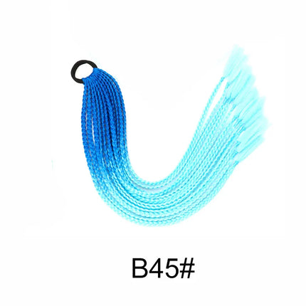 24Inch Synthetic Gradient  Colored Braided Ponytail Hair Extension Elastic Rubber Band Braiding Ponytail for Girl Women