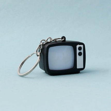 Retro TV Shaped Keychain with Light & Sound Horror Handprint Projection Spooky Halloween Pendant for Bag Charm Key Ring Chain