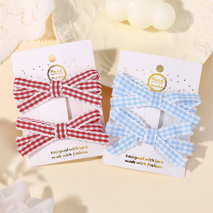 2Pcs Striped Bow Hair Clip Set Women's Sweet Hair Accessories Lovely Girl Headwear Hairpin for Dress up