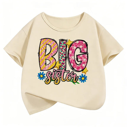 Y2K Colorful Big Sister Letter Printed T-Shirts, Manga Kids Children's T-shirt, Short Sleeve Girls Summer Spring Casual Top Tee