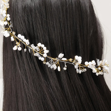 Western Wedding Fashion Headdress for Pearl Crystal Bride Handmade Wedding Crown Floral Pearl Hair Accessories Hairpin Ornaments