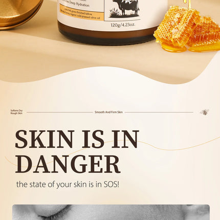 120g Beef Tallow Paste Deeply Moisturizer Brightening Wrinkle Remover Grass Fed Tallow Wild Honey Face Body Cream Skin Car