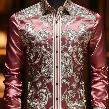 New Men's 3D Floral Printed Long Sleeved Shirt with High-Quality Patterns, Casual Long Sleeved Collar Top